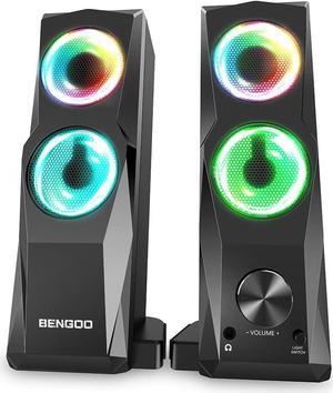 BENGOO GS01 Computer Speakers, Maneuverable SoundBar, Gaming Speakers for PC Computer Laptop Desktop, Subwoofer Wired, RGB Speakers, USB Powered 3.5mm Aux, Desk Monitor, 3.5mm Headphone Jack