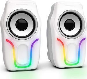 Computer Speakers,2.0 Stereo Volume Control Gaming Speakers with Surround Sound,6 RGB LED Backlit Effect,USB Powered Wired Laptop Speakers with 3.5mm for Desktop Computer/PC/Laptops(White)