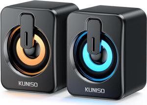 KUNISO Computer Speaker, Wired Desktop Speaker, RGB Colorful Mini Gaming Speaker, USB Powered, 3.5mm AUX-in, Volume Control for PC, Laptop, Tablet, Mobile, MP3