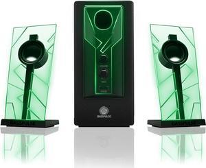 GOgroove BassPULSE 2.1 Computer Speakers with Green LED Glow Lights and Powered Subwoofer - Gaming Speaker System for Music on Desktop, Laptop, PC with 40 Watts, Heavy Bass