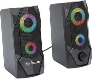 Manhattan USB Powered RBG Gaming Speakers - with Stereo Sound, Long 6ft Cord, Colorful Lights, Volume Control & 3.5 mm Audio Plug  for Computer, Monitor, Laptop, PC, Desktop -3 Yr Mfg Warranty168359