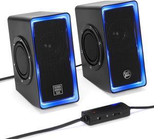 GOgroove Gaming Computer Speakers with LED Lights - SonaVERSE O2i Speakers for Desktop, Laptop, PC - USB Speaker 2.0 with AUX Input, in-Line Volume Control, Bass Stereo Sound, 14W (Black with LEDs)