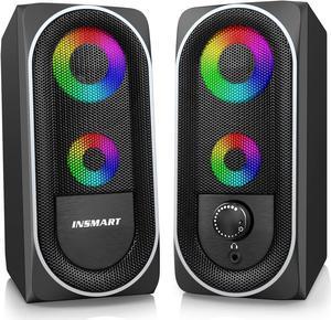 INSMART Computer Speakers, 2.0 Stereo Volume Control with RGB Light USB Powered Gaming Speakers for PC/Laptops/Desktops/Phone/Ipad/Game Machine (5Wx2)