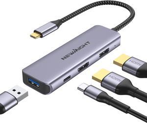 USB C to Dual HDMI Adapter - Newmight 4 in 1 USB C Dongle with 2 HDMI,a USB C PD Port and a USB2.0 Port, Supports 4K@60Hz and Dual 4K@30Hz, for iPhone 15 Pro, MacBook Pro/Air, Dell XPS and More