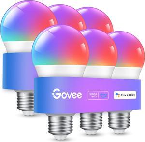 Govee Smart Light Bulbs, WiFi & Bluetooth Color Changing Light Bulbs, Music Sync, 16 Million DIY Colors RGBWW Color Lights Bulb, Work with Alexa, Google Assistant & Govee Home App, 6 Pack