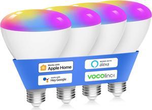 VOCOlinc Smart Light Bulbs 4Pack, BR30 RGBW Color Changing Light Bulb Works with Alexa, Apple Homekit and Google Assistant, Multicolor 2200K-7000K Dimmable, 800 Lumens 9.5W (60W Equivalent) E26 Base