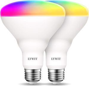 LVWIT Wi-Fi Smart Light Bulb Alexa, BR30 Smart LED, Work with Google Assistant, Smart Life App, Tuya App, 60W Equivalent, RGB Color Changing Light Bulbs (8.5W), No Hub Required, 2-Pack