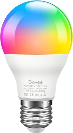 Govee LED Light Bulb with APP Control, Bluetooth RGB Bulbs A19 7W 60W Equivalent, Music Sync, Dimmable Color Changing Light Bulb for Home Decor, Timer for Sunrise & Sunset Mode, Easy to Install