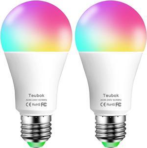 Smart Light Bulbs with Alexa 140W Equivalent, Bluetooth Color Changing LED Bulb, Warm White 2700K 1400LM, 16M RGB Colors, Music Sync, DIY Scene, NO WiFi NO Hub Required, A19 E26 Base, 2Pack, Teubok