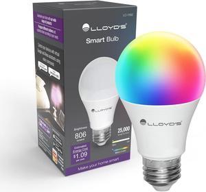 Lloyd's Smart Bulb: 10W E26 Dimmable from The App, LED, Multicolor + Warm to Cool White Light. App-Customizable, Voice Command with Alexa/Google Home. No Hub Needed, 2.4 GHz WiFi Compatible