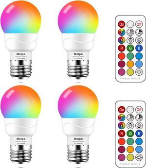 MELPO LED Color Changing Light Bulb with Remote Control 40 Watt Equivalent, E26/E27 RGB Led Lights 5W, 500LM, 12 RGB Colors& Timing Function & Warm White 2700K& Dimmable (Pack of 4)