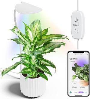 Diivoo Smart Grow Lights for Indoor Plant, Full Spectrum Grow Lamp with Stepless Dimming, Bluetooth LED Plant Lights for Home,360 Spin Gooseneck and Height Adjustable, Automatic Timer