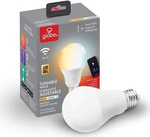 Globe Electric Wi-Fi Smart 10 Watt (60W Equivalent) Tunable White Dimmable Frosted Led Light Bulb, No Hub Required, Voice Activated, 2000K - 5000K, A19 Shape, E26 Base 34204