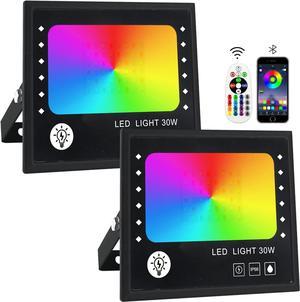 RGB Flood Light 2 Pack, Led Flood Lights 30W 60W 100W Outdoor IP66 Waterproof Smart Color Changing Floodlight with APP Control Landscape Stage Light (watts, 30)