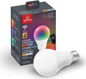 Globe Electric Wi-Fi Smart 10 Watt (60W Equivalent) Multicolor Changing RGB Tunable White Dimmable Frosted Led Light Bulb, No Hub Required, Voice Activated, 2000K - 5000K, A19 Shape, E26 Base 34202