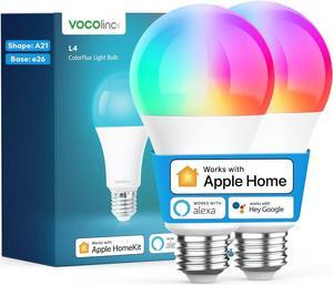 VOCOlinc Smart Light Bulb Works with Apple Homekit, Alexa, Google Home, Dimmable WiFi Smart Bulbs, 850 Lumens, E26 LED Smart Bulb 60 Watt Equivalent, A21, 2200K-7000K RGBW, 9.5W, 2 Pack