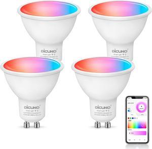 DiCUNO GU10 Smart Bulb, Color Changing LED Light Bulbs Compatible with Alexa and Google Home, Dimmable Spotlights with App Control, MR16, 5W (50W Equivalent), 450 Lumens, GU10 RGBCW, Pack of 4