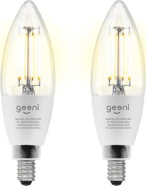 Geeni LUX Edison B11 Filament WiFi LED Smart Bulb, B11 Candelabra, 4W, E12 Base, Dimmable, White Light, Compatible with Amazon Alexa & Google Home - No Hub Required- 2 Pack