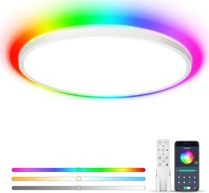 Smart Ceiling Light Fixture 12Inch - 24W Smart Led Ceiling Light Ultra Thin Color Changing RGB Ceiling Light - Remote & APP Control 2400lm 2700K-6000K Dimmable - for Bedroom/Kids Room