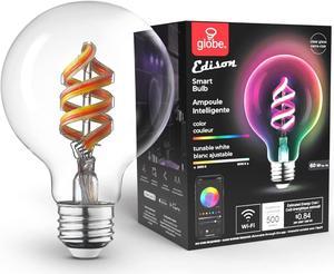 Globe Electric 35851 Wi-Fi Smart 7W (60W Equivalent) Multicolor Changing RGB Tunable White Clear LED Light Bulb, No Hub Required, Voice Activated, 2000K - 5000K, G25 Shape, E26 Base