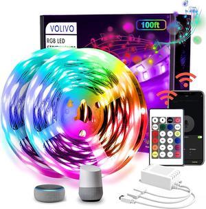 Volivo 100 FT WiFi Led Strip Lights Compatible with Alexa and Google Assistant 2 Rolls of 50ft RGB Led Light Strip Music Sync Color Changing Led Lights for Bedroom Home Kitchen Party Decors