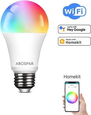 ABOSPAR WiFi Smart Light Bulb, Work with Apple Home/Homekit/Siri/Alexa/Google Assistant/Home Assistant, WiFi 2.4GHz Only, A19 E27, Color Adjustable 2700-6500K, 9W 800Lumen, App Remote