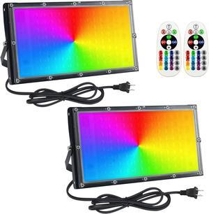 Indmird 2 Pack 100W RGB Flood Light, RGB Color Changing Floodlight, Smart RGB Floodlight with Remote Control, for Stage Lighting, Birthday Parties, Posters, Discos, KTV, Parties, Clubs, Weddings(110 V