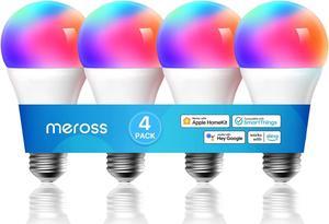 meross Smart Bulbs, E26 Smart WiFi LED Bulbs Compatible with Apple HomeKit, Siri, Alexa, Google Assistant and SmartThings, Dimmable Multicolor 2700K-6500K RGBWW, 810 Lumens 60W Equivalent, 4 Pack