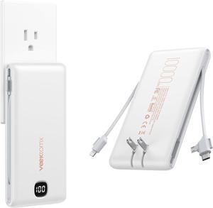 VEEKTOMX Portable Charger for iPhone, Power Bank with Built-in Cables and Wall Plug, USB C Fast Charging Battery Bank, 10000mAh Travel Battery Pack Compatible with iPhone 15/14, Samsung, Etc