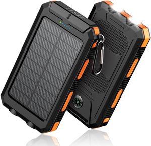 Solar-Charger-Power-Bank - 36800mAh Portable Charger,QC3.0 Fast Charger Dual USB Port Built-in Led Flashlight and Compass for All Cell Phone and Electronic Devices (Orange)