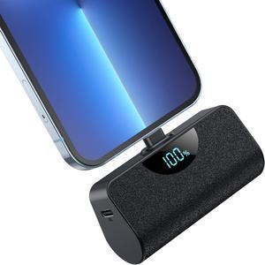 Small Power Bank for iPhone, 5200mAh LCD Display Fast Charging Portable Charger, Mini Plug-in Battery Pack Phone Charger Compatible with iPhone 14 Pro Max/14 Plus/13/13 Pro Max/12/11/XR/X/XS/8/7/6/6s