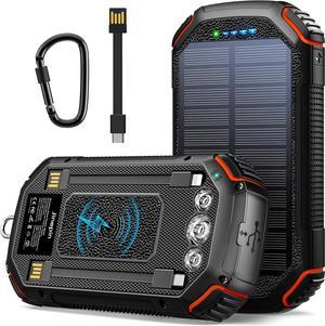 Solar Power Bank 36000mAh,Portable Charger with 3 Built-in Cables,Waterproof Solar Battery Pack 4 Outputs 3 Inputs,USB C Battery Bank 3 LED Flashlights,Solar Charger for iPhone Tablet Samsung (Orange)