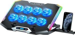 ICE COOREL Gaming Laptop Cooling Pad with 8 Cooling Fans, Laptop Fan Cooling Pad for Laptop 15-17.3 Inch, RGB Laptop Cooler Stand with 6 Height Adjustable, Two USB Port, Phone Stand