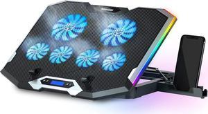 TopMate C11 Laptop Cooling Pad RGB Gaming Notebook Cooler, Laptop Fan Stand Adjustable Height with 6 Quiet Fans and Phone Holder, Computer Chill Mat, for 15.6-17.3 Inch Laptops - Blue LED Light