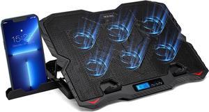 Trakxy Laptop Cooling Pad Compatible with 12.1-15.6 Inch Laptops, Laptop Fan Cooling Stand Adjustable Height with 6 Quite Fans Blue LED Lights, 6 Speeds LCD Monitor Cooling Pad for Gaming Laptops.