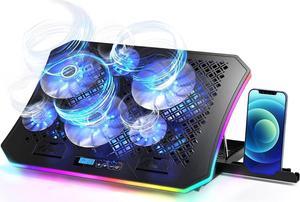 KeiBn Upgarde Laptop Cooling Pad, RGB Lights Laptop Cooler 6 Fans for 15.6-17.3 Inch Laptops, 7 Height Stands, 10 Modes Light, 2 USB Ports, Desk or Lap Use (A8,Blue)