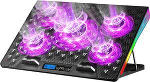 AICHESON Gaming Laptop Cooling Pad RGB Lights, 5 Cooler Fans Stand with 10 RGB Modes, Heat Dissipation for 15.6-18 Inch Laptops, AA2 Purple Lights