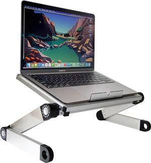 WorkEZ LIGHT Super Lightweight Folding Laptop Stand Lap Desk for Bed Couch ergonomic adjustable height angle tilt aluminum cooling cooler small foldable desktop riser tray silver