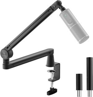 CMTECK Microphone Boom Arm, 2 Extended Risers, Premium Low Profile Microphone with Cable Management, 360° Rotatable Boom Arm, Sturdy Aluminum Mic Desk for Blue Yeti Shure