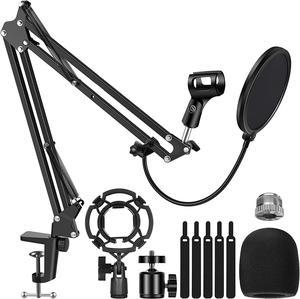 Mythco Microphone Stand, Boom Arm Mic Stand Webcam Stand for Blue Yeti and Other Mics with Mic Shock Mount 3/8" to 5/8" Screw Adapter Windscreen Pop Filter Mic Clip Holder, Cable Ties