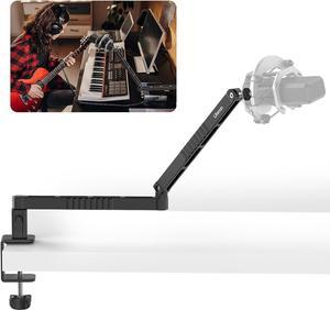 Upgrade ULANZI LS26 Low Profile Mic Arm, Aluminum 360° Rotatable Foldable Microphone Low Arm Desk Mount for Podcast/Streaming/Gaming/Radio Studio w Mic Clip 1/4" 3/8" 5/8" Screw for Most Mics