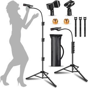 Mic Stand Boom Microphone Stands Tripod Gooseneck Mic Arm Stand Height Adjustable 3'- 6' with Mic Clips and 3/8" - 5/8" Adapter Microphone stand for Singing Performance Wedding Stage and Mic Mount