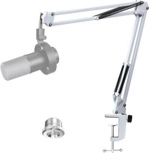 YOUSHARES Fifine K688 Boom Arm with Pop Filter, Adjustabl White Mic Stand Mic Arm with Foam Cover, Mic Stand for Fifine SK688 Microphone with 3/8" to 5/8" Screw Adapter