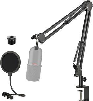 Rigych SoloCast Mic Boom Arm Stand with Pop Filter, Adjustable Microphone Boom Arm with Upgrade Desk Table Mount Clamp for HyperX SoloCast Condenser Microphone