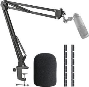 AT2020 Mic Suspension Boom Scissor Arm Mic Stand with Pop Filter, Compatible with AT2020, AT2020V USB Microphone with Cable Sleeve by SUNMON