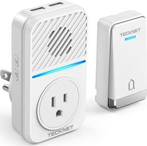 TECKNET Wireless Doorbell, IP65 Waterproof Door Bells for Home with 2 USB Ports, Door Bell Ringer Wireless with 60 Chimes, 5 Adjustable Volume and 1300Ft Range for Classroom Office Bedroom (White)