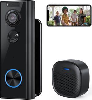 Wireless Video Doorbell Camera with Chime & Multi-Angle Bracket, 1080P, Battery-Powered, No Monthly Fees, 2.4GHz WiFi, Alexa Compatible