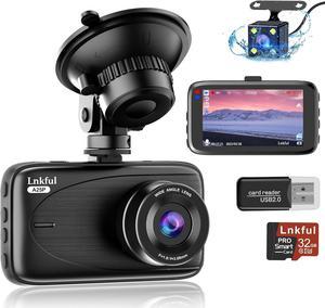 Dash Cam Front and Rear Camera, Lnkful Dashcams for Cars with 32GB Card, 1080P Dash Cam Front +720P Rear Car Camera, Dashboard Camera with 3'' IPS Screen, Loop Recoding, G-Sensor, Parking Monitor