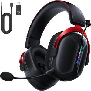 Gonbouyoku Wireless Gaming Headset, 2.4GHz USB Dual Wireless Gaming Headphones for PS5, PS4,Switch,PC,Mac with Bluetooth 5.3, 60H Battery, Omnidirectional ENC Microphone, CT570(BlackRed)