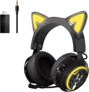 SOMIC GS510Pro Black Cat Ear Gaming Headset, Wireless Bluetooth/2.4GHz Headsets with RGB Lights, Retractable Mic, 7.1 Surround Sound Headphones for PS5, PS4, Laptop, PC, Phone